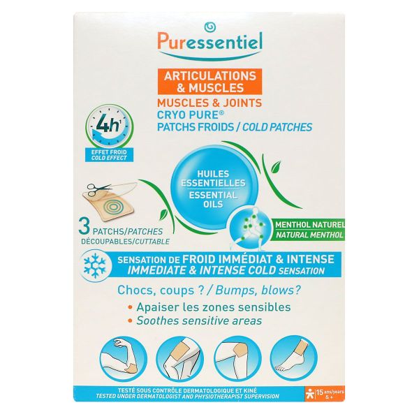 Cryo Pure 3 patchs froids aux huiles essentielles découpables