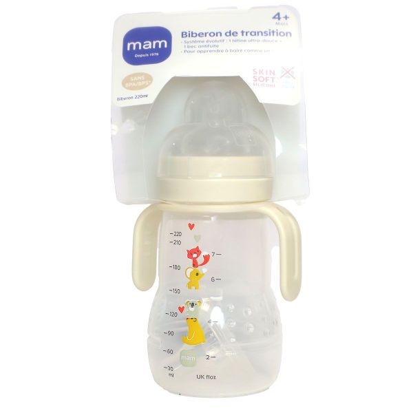 Trainer biberon de transition anti-fuites +4mois avec poignée 220ml