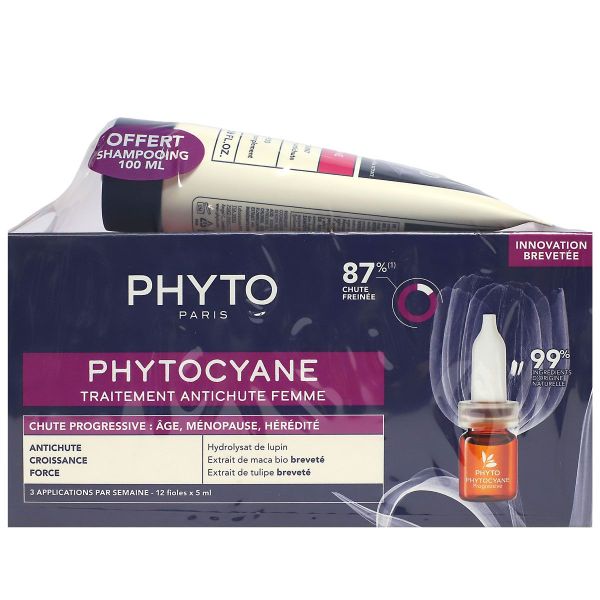 Coffret Phytocyane anti-chute progressive Femme 12x5ml + shampoing offert