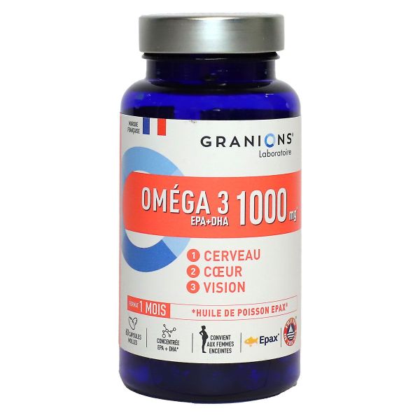 Omega 3 EPA + DHA 1000mg cerveau cœur vision 60 capsules