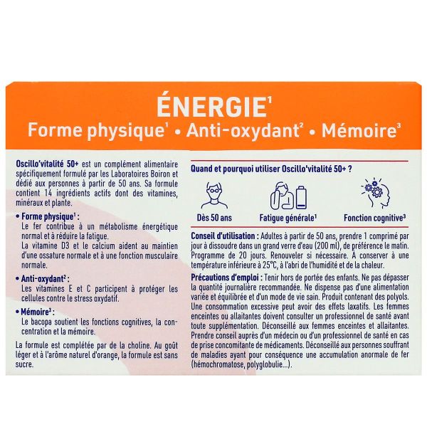 Oscillo Vitalité 50+ energie 20 comprimés effervescents