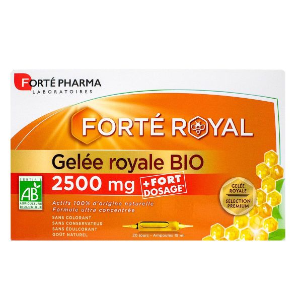 Gelée royale bio 2500mg fort dosage 20 ampoules