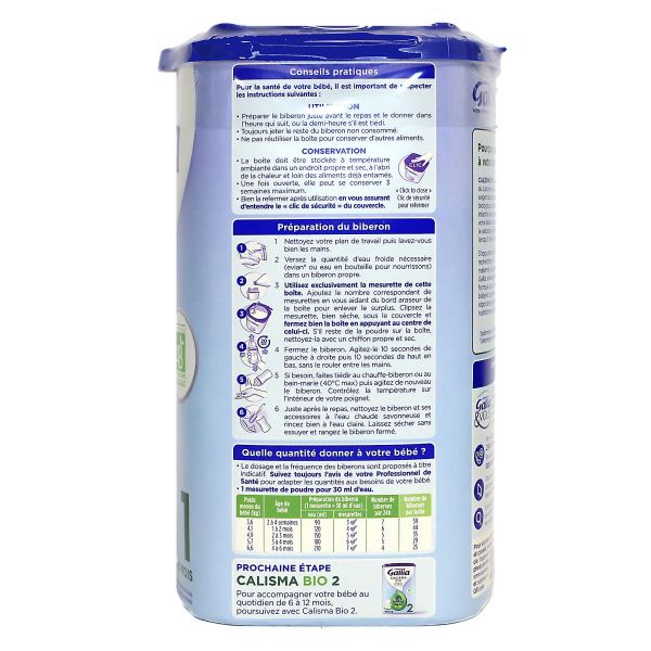 Calisma bio lait 1er âge 800g