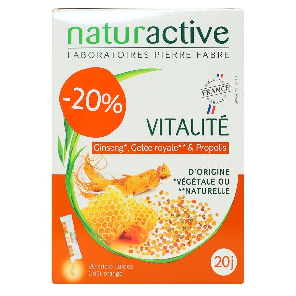 Vitalité ginseng gelée royale propolis orange 20 sticks